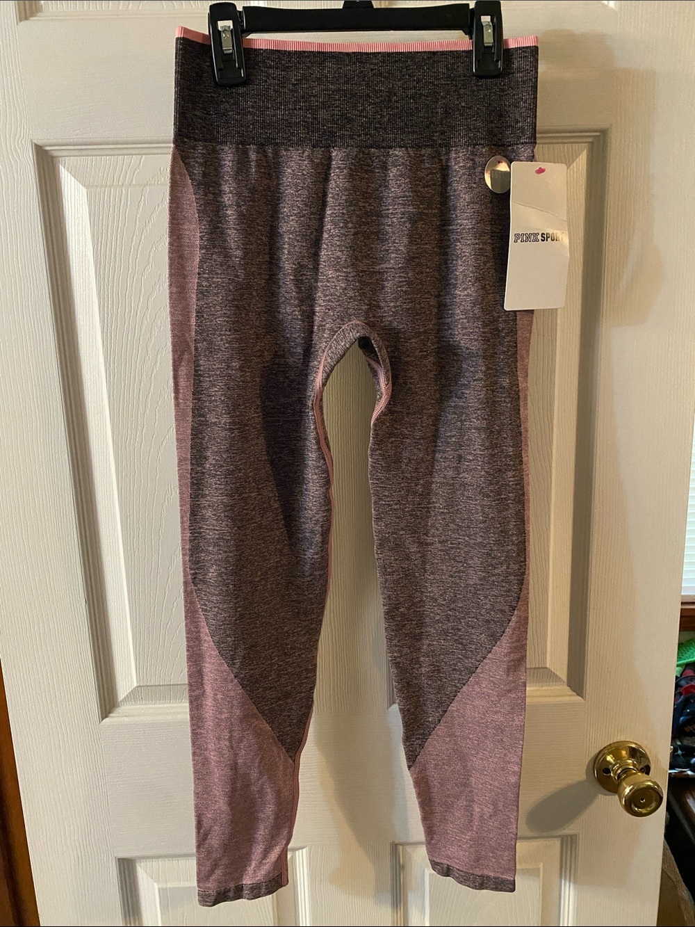 Pink by Victoria Secret Women Seamless Heathered Mauve Leggings with Pink Trim